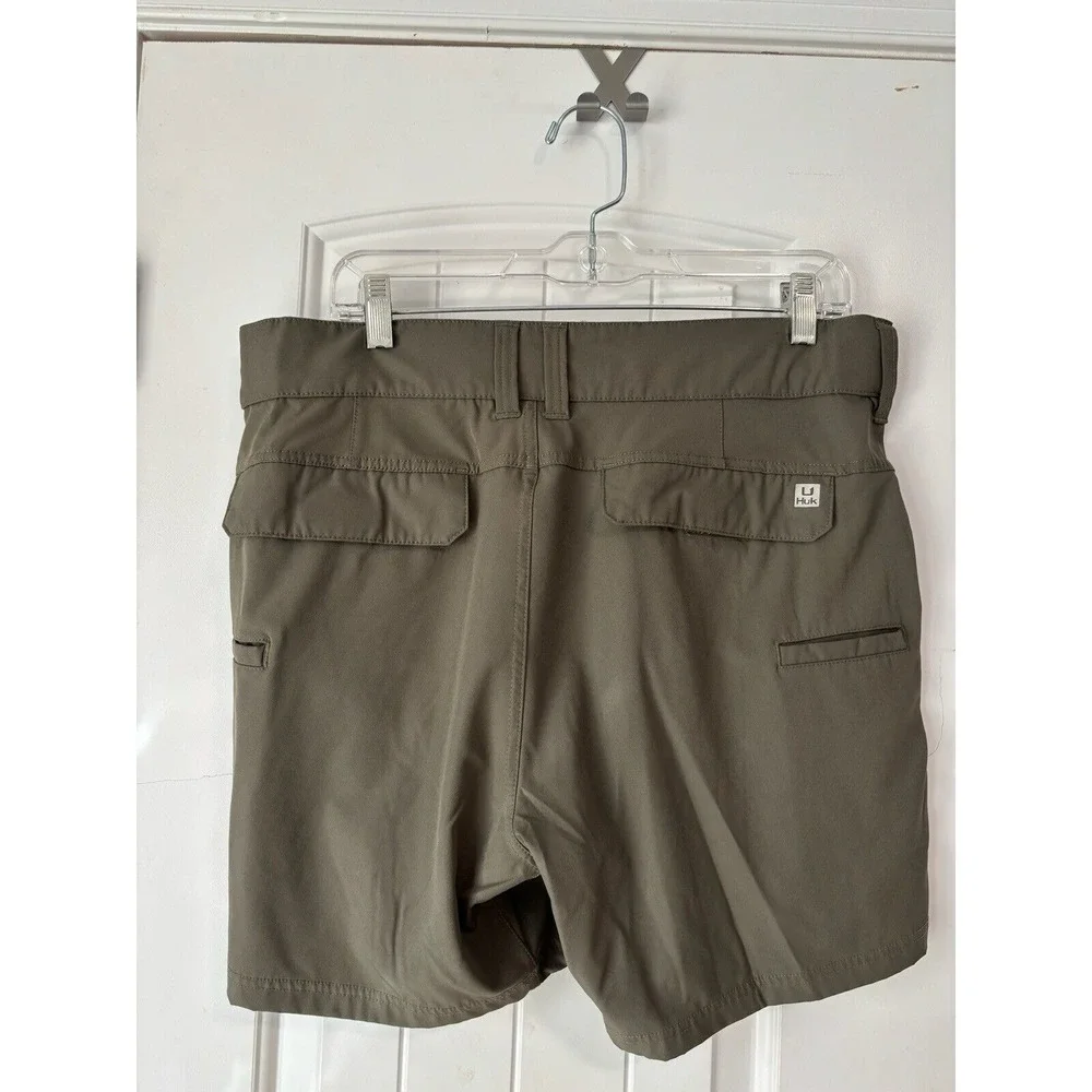 Huk Shorts Mens L Green Fishing Nylon Performance Stretch Adjustable Waist
